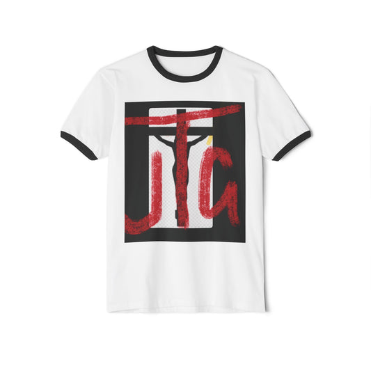 Jesus Cross Ringer T‑Shirt — 'Just Trust God' Christian Tee