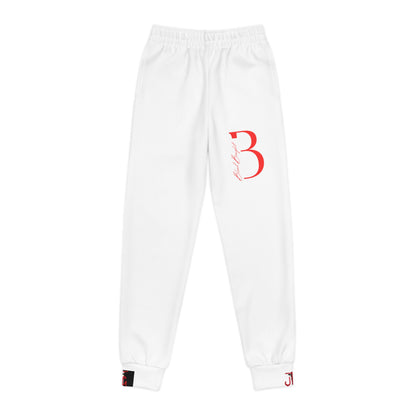 Youth Joggers — White Red 'B' Minimal Logo Sweatpants