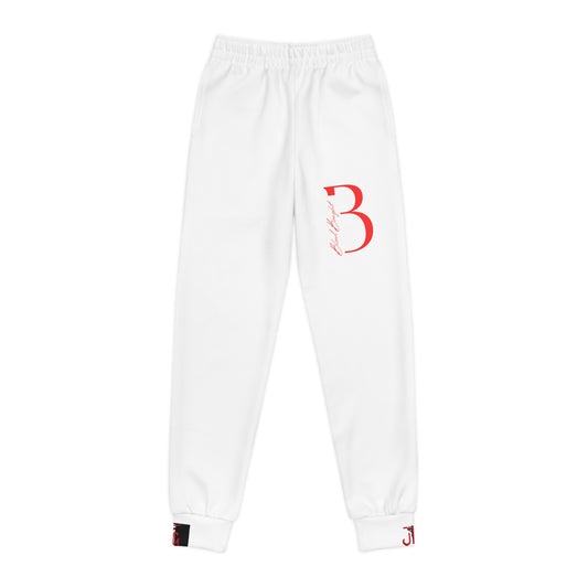 Youth Joggers — White Red 'B' Minimal Logo Sweatpants