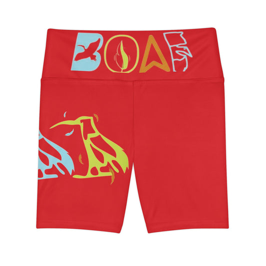 Workout Shorts — Bold Red ‘BOAF’ Flame & Eagle Activewear