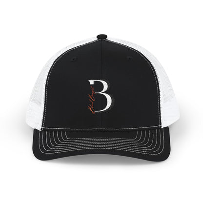 Embroidered 'Blood Bought Flame Trucker Hat — Black/White Snapback Cap