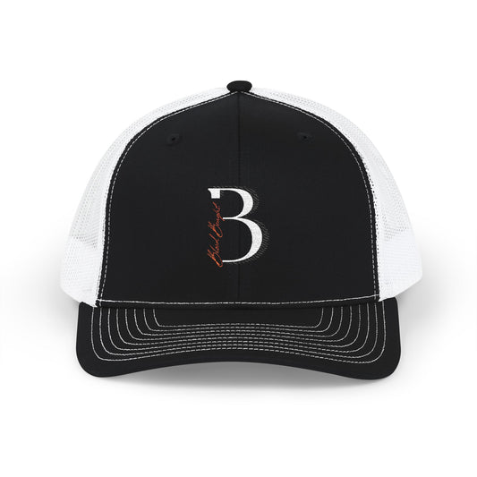Embroidered 'Blood Bought Flame Trucker Hat — Black/White Snapback Cap
