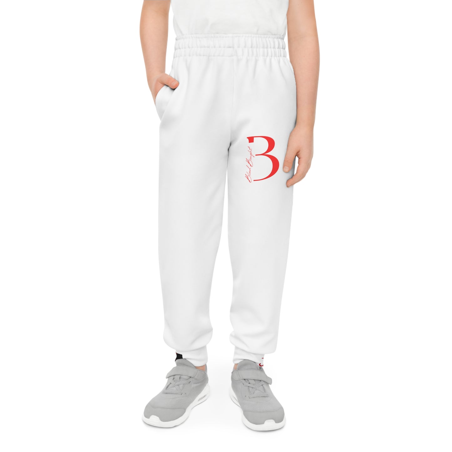 Youth Joggers — White Red 'B' Minimal Logo Sweatpants