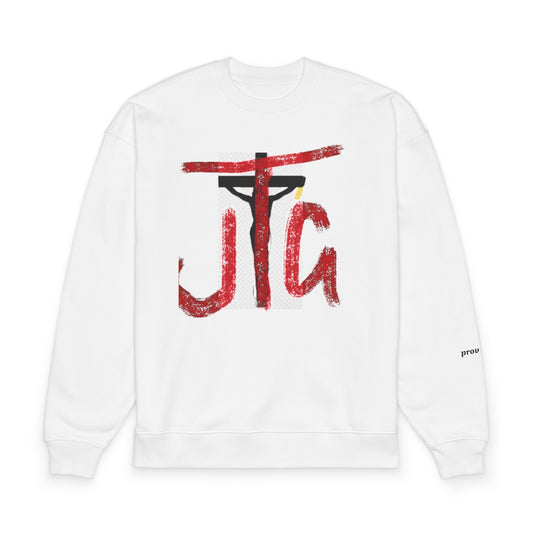 Christian Sweatshirt — 'Trust God' Oversized Crewneck with Red Cross Graphic