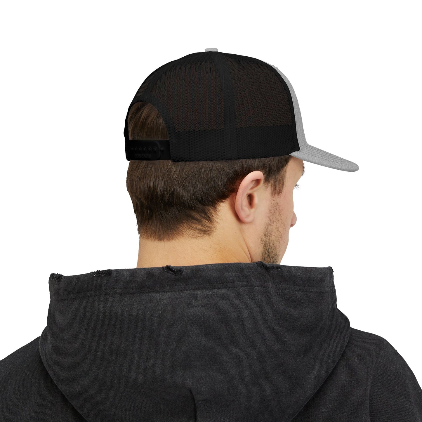 Embroidered 'Blood Bought Flame Trucker Hat — Black/White Snapback Cap