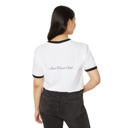 Jesus Cross Ringer T‑Shirt — 'Just Trust God' Christian Tee